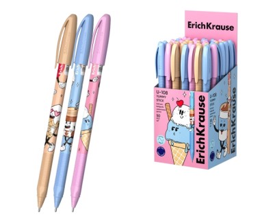 ErichKrause U-108 Stick Yummy Boligrafo con Capuchon - Modelos Surtidos - Trazo 0.3mm - Tinta de Baja Viscosidad - Tapa Ventilada - Color Azul
