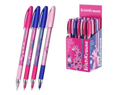 ErichKrause U-109 Stick and Grip Pinna Kotta Boligrafo con Capuchon - Modelos Surtidos - Trazo 0.3mm - Zona de Agarre de Goma - Tinta de Baja Viscosidad - Tapa Ventilada - Color Azul