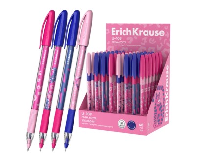ErichKrause U-109 Stick and Grip Pinna Kotta Expositor con 48 Boligrafos con Capuchon - Modelos Surtidos - Trazo 0.3mm - Zona de Agarre de Goma - Tinta de Baja Viscosidad - Tapa Ventilada - Color Azul