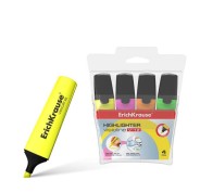 Erichkrause Visioline V-12 Pack de 4 Marcadores Fluorescentes - Punta Biselada - Tinta a Base de Agua - Colores Naranja, Rosa, Verde y Amarillo