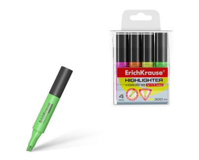 Erichkrause Visioline V-17 Mini Pack de 4 Marcadores Fluorescentes - Punta Biselada 0.6-4.5mm - Colores Surtidos Amarillo, Verde, Rosa y Naranja