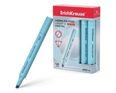 Erichkrause Visioline V-17 Pastel Marcador Fluorescente - Punta Biselada - Trazo de 0.6 a 4.5mm - Tinta a Base de Agua - Color Azul Pastel