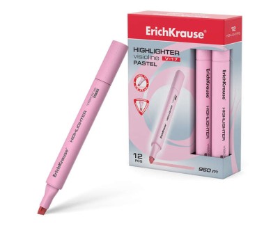 Erichkrause Visioline V-17 Pastel Marcador Fluorescente - Punta Biselada - Trazo de 0.6 a 4.5mm - Tinta a Base de Agua - Color Rosa Pastel