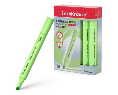 Erichkrause Visioline V-17 Pastel Marcador Fluorescente - Punta Biselada - Trazo de 0.6 a 4.5mm - Tinta a Base de Agua - Color Verde Pastel