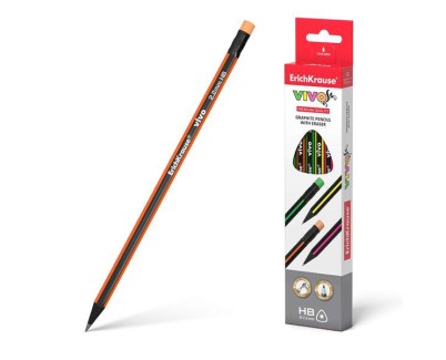 Erichkrause Vivo HB Lapiz de Grafito Triangular con Goma de Borrar - Madera Seleccionada - Alta Resistencia al Impacto - Facil Afilado - Cuerpo de Colores Surtidos