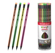 ErichKrause VIVO Lapiz de Grafito con Goma de Borrar - Mina HB - Cuerpo Triangular - Facil Afilado - Agarre Ergonomico - Colores Surtidos