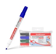Erichkrause W-500 Pack de 4 Rotuladores para Pizarra Blanca - Punta en Forma de Bala - Trazo de 0.8 a 2.5mm - Tinta a Base de Alcohol - Color Azul, Negro, Rojo y Verde