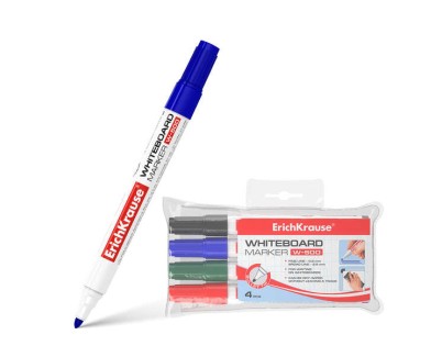 Erichkrause W-500 Pack de 4 Rotuladores para Pizarra Blanca - Punta en Forma de Bala - Trazo de 0.8 a 2.5mm - Tinta a Base de Alcohol - Color Azul, Negro, Rojo y Verde