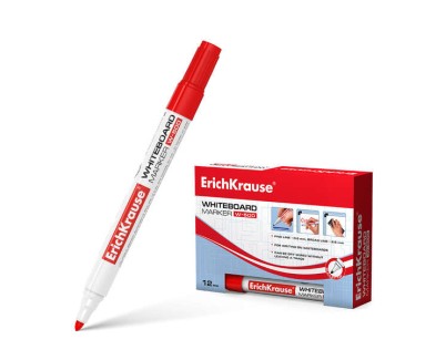 Erichkrause W-500 Rotulador para Pizarra Blanca - Punta en Forma de Bala - Trazo de 0.8 a 2.5mm - Tinta a Base de Alcohol - Color Rojo