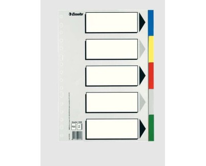 Esselte 613 Bolsa de 5 Separadores de Plastico - 5 Pestañas / 5 Colores - Multitaladro - Formato Folio