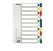 Esselte 713 Bolsa de 10 Separadores de Plastico - 10 Pestañas / 5 Colores - Multitaladro - Formato Folio