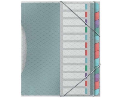 Esselte Colour\'Breeze Clasificador con 12 Pesta&ntilde;as Multicolor - Para Formato A4 - 3 Solapas en la Contraportada - Polpropileno en Relieve - Cierre con Goma Elastica - Color Translucido