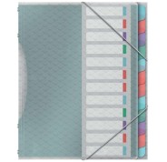 Esselte Colour\'Breeze Clasificador con 12 Pestañas Multicolor - Para Formato A4 - 3 Solapas en la Contraportada - Polpropileno en Relieve - Cierre con Goma Elastica - Color Translucido