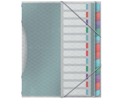 Esselte Colour\'Breeze Clasificador con 12 Pestañas Multicolor - Para Formato A4 - 3 Solapas en la Contraportada - Polpropileno en Relieve - Cierre con Goma Elastica - Color Translucido
