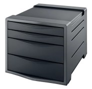 Esselte Europost Vivida Buc de 4 Cajones - 2 Medidas de Cajon - Deslizamiento Suave - Base con Goma Antideslizante - Color Gris/Negro