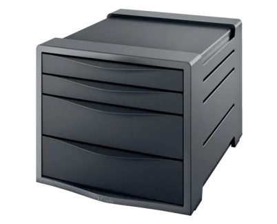 Esselte Europost Vivida Buc de 4 Cajones - 2 Medidas de Cajon - Deslizamiento Suave - Base con Goma Antideslizante - Color Gris/Negro