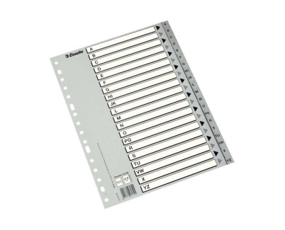 Esselte Indice Abecedario de Plastico con Caratula Indice A4 - Tipo A-Z - Cartulina Indice: Carton Blanco y Negro Gris - Color Gris