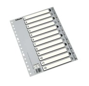 Esselte Indice Numerico de Plastico - Pestañas 1 al 12 - Multitaladro - Formato A4 - Color Gris