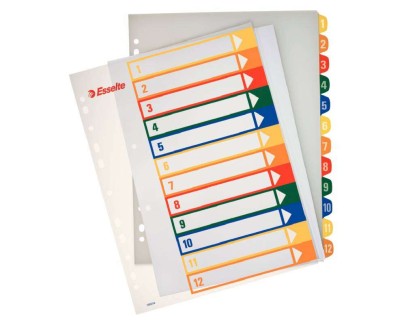 Esselte Indice para Proyectos Imprimible A4 Maxi Tipo 1-12 Multicolor - Multitaladro - Material PP Rigido 300 Micras, Portada 350 Micras