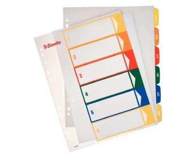Esselte Indice Proyectos Imprimibles Tipo 1-6 Multicolor - Tamaño A4 Maxi - Material PP Rigido 300 Micras, Portada 350 Micras