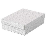 Esselte Pack de 3 Cajas Medianas de Almacenamiento con Tapa 265x100x360mm - Carton 100% Reciclado y Reciclable - Diseño Blanco con Dibujo