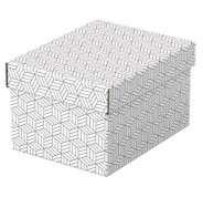 Esselte Pack de 3 Cajas Pequeñas de Almacenamiento con Tapa 200x150x255mm - Carton 100% Reciclado y Reciclable - Diseño Blanco con Dibujo