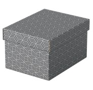 Esselte Pack de 3 Cajas Pequeñas de Almacenamiento con Tapa 200x150x255mm - Carton 100% Reciclado y Reciclable - Diseño Gris con Dibujo
