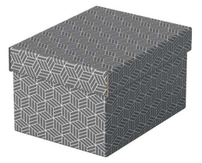 Esselte Pack de 3 Cajas Pequeñas de Almacenamiento con Tapa 200x150x255mm - Carton 100% Reciclado y Reciclable - Diseño Gris con Dibujo