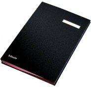 Esselte Portafirmas con 10 Separadores - Cubiertas Forradas de Plastico - Ventana Transparente en el Separador - Color Negro