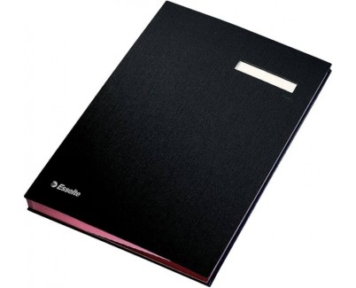 Esselte Portafirmas con 10 Separadores - Cubiertas Forradas de Plastico - Ventana Transparente en el Separador - Color Negro