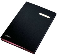 Esselte Portafirmas con 20 Separadores - Cubiertas Forradas de Plastico - Ventana Transparente en el Separador - Color Negro