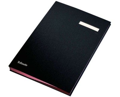 Esselte Portafirmas con 20 Separadores - Cubiertas Forradas de Plastico - Ventana Transparente en el Separador - Color Negro