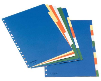 Esselte Separadores Plastico A4 con Cartulina Indice Blanco Negro - 10 Pesta&ntilde;as - Multitaladro - 5 Colores