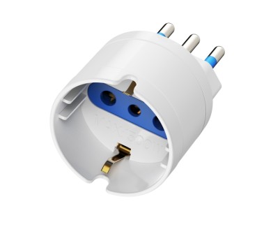 Ewent Adaptador de Viaje para Toma de Enchufe Italiana Tipo L 16A - Hembra Tipo L/Schuko - Color Blanco