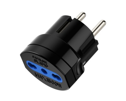 Ewent Adaptador de Viaje Schuko 16A - Hembra Tipo L - Color Negro