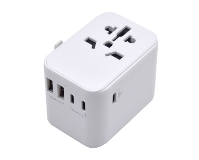 Ewent Adaptador de Viaje Universal - Conexiones para Europa (Schuko), USA, UK, Australia - 2xUSB-A - 3xUSB-C - Color Blanco