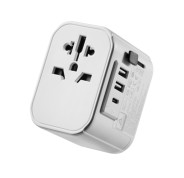Ewent Adaptador de Viaje Universal - Conexiones para Europa (Schuko), USA, UK, Australia, China - 2xUSB-A - 1xUSB-C - Color Plata