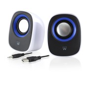 Ewent Altavoces Estereos de Sobremesa - Alimentacion USB - Control de Volumen - Jack de 3.5mm - Color Blanco/Negro