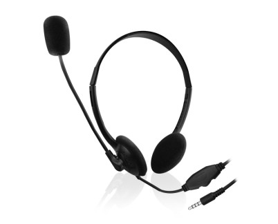 Ewent Auriculares de Chat con Microfono y Control de Volumen - Cable de 2m 1x Jack 3.5mm 4 Pines - Color Negro