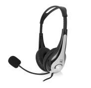 Ewent Auriculares Estereo USB - Microfono Integrado - Cable Trenzado de Nailon de 2m - Color Negro/Gris