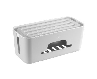 Ewent Caja Organizadora para Cables - Soporte para Tabletas y Telefonos - Disipacion Calor - Tapa Extraible - 30.7x13.5x13cm - Color Blanco