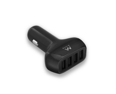 Ewent Cargador de Coche USB 50W - 4 Puertos USB - Color Negro