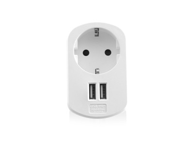 Ewent Cargador de Pared 2xUSB-A + Toma de Corriente - 17W - Color Blanco