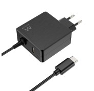Ewent Cargador de Pared USB-C de 65W - Power Delivery - USB-A Extra - Cable de 1.5m - Proteccion Electrica - Color Negro