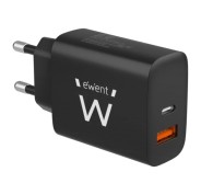 Ewent Cargador de Pared USB-C/PD + USB-A/QC 20W - Color Negro