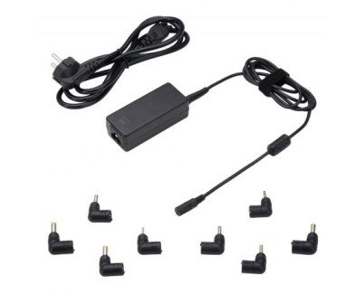 Ewent Cargador Universal para Portatil de 45W - 8 Clavijas Intercambiables - Automatico - Gestion Inteligente de Corriente - Color Negro