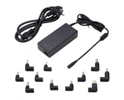 Ewent Cargador Universal para Portatil de 90W - 11 Clavijas Intercambiables - Automatico - Gestion Inteligente de Corriente - Color Negro