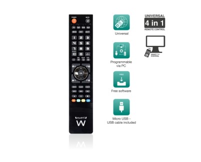 Ewent Control Remoto 4 en 1 Universal - Programable con Cable Micro USB y PC - Color Negro