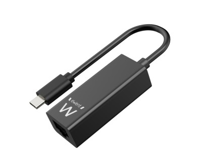 Ewent Conversor Adaptador de Red RJ45 a USB-C - Gigabit 10/100/1000Mbps - Cable de 15cm - Color Negro
