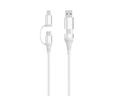 Ewent EC1076 Cable USB-C 4 en 1 - 60W - 2 Metros - USB-C, USB-A, Lightning - Color Blanco